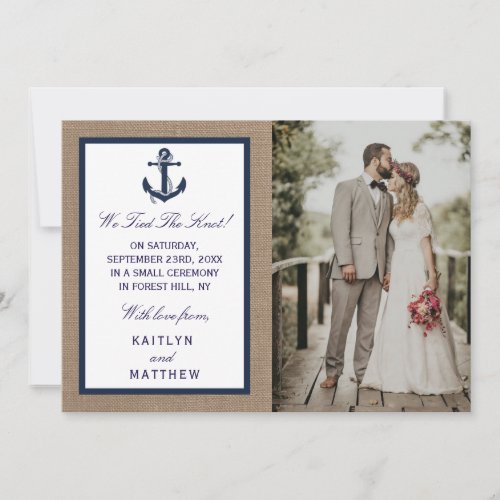 The Navy Anchor On Burlap Beach Wedding Collection Announcement