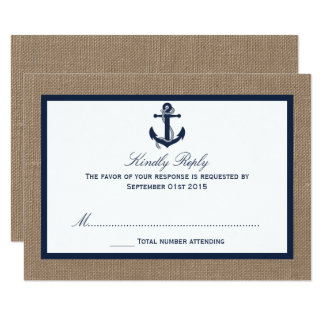 The Navy Anchor On Burlap Beach Wedding Collection Card