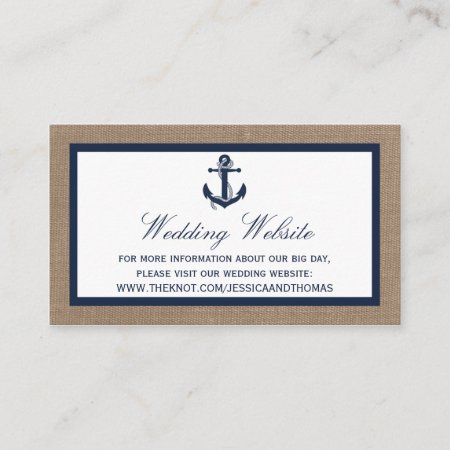 The Navy Anchor On Burlap Beach Wedding Collection Enclosure Card
