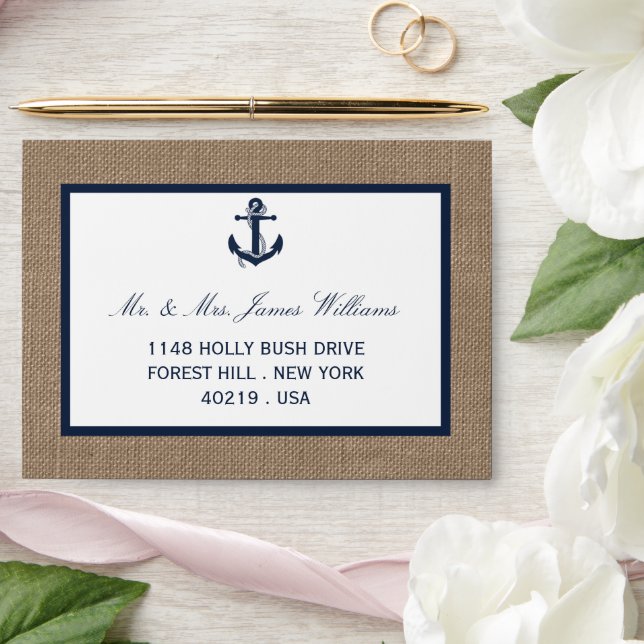 The Navy Anchor On Burlap Beach Wedding Collection Envelope (Wedding)