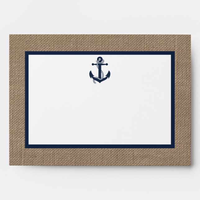 The Navy Anchor On Burlap Beach Wedding Collection Envelope (Front)