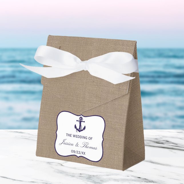 The Navy Anchor On Burlap Beach Wedding Collection Favor Boxes (Creator Uploaded)