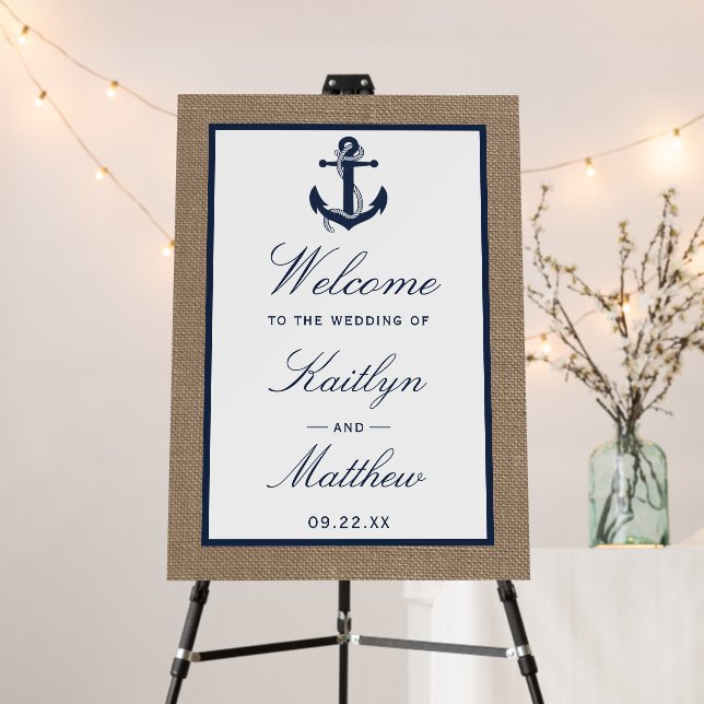 The Navy Anchor On Burlap Beach Wedding Collection Foam Board (In Situ (Stand))