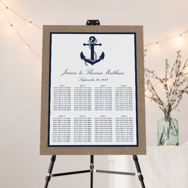 The Navy Anchor On Burlap Beach Wedding Collection Foam Board (In Situ (Stand))