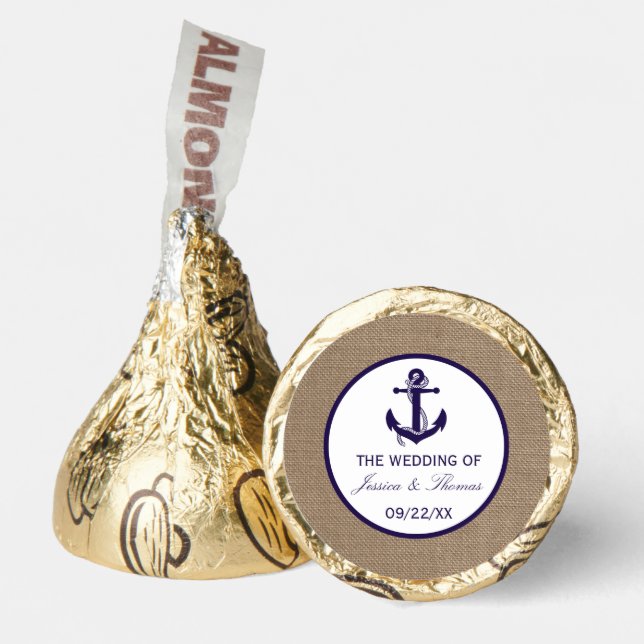 The Navy Anchor On Burlap Beach Wedding Collection Hershey®'s Kisses® (Front)
