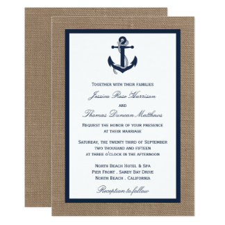 The Navy Anchor On Burlap Beach Wedding Collection Invitation