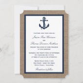 The Navy Anchor On Burlap Beach Wedding Collection Invitation (Front)
