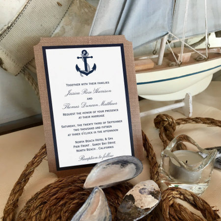 The Navy Anchor On Burlap Beach Wedding Collection Invitation