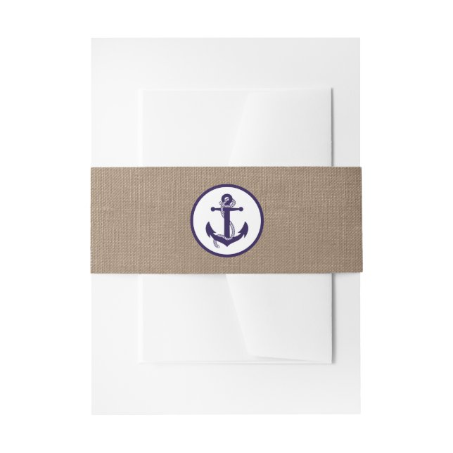 The Navy Anchor On Burlap Beach Wedding Collection Invitation Belly Band (Front Example)