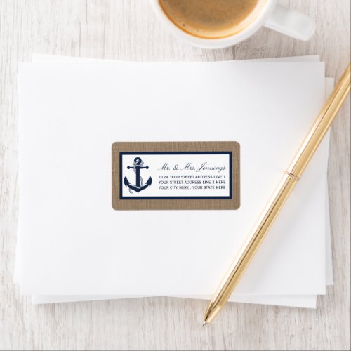 The Navy Anchor On Burlap Beach Wedding Collection Label