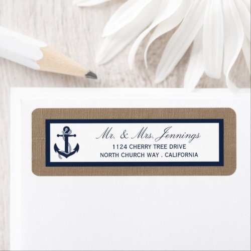 The Navy Anchor On Burlap Beach Wedding Collection Label