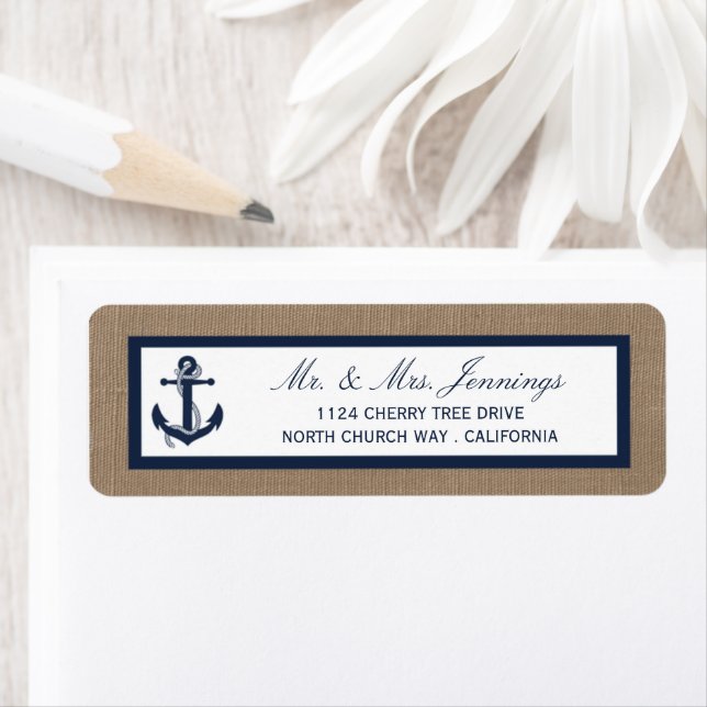 The Navy Anchor On Burlap Beach Wedding Collection Label (Insitu)