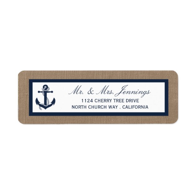 The Navy Anchor On Burlap Beach Wedding Collection Label