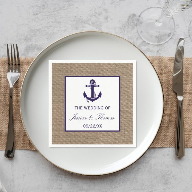 The Navy Anchor On Burlap Beach Wedding Collection Paper Napkins (Creator Uploaded)