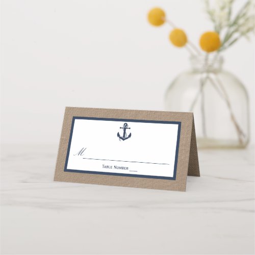 The Navy Anchor On Burlap Beach Wedding Collection Place Card