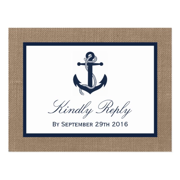 The Navy Anchor On Burlap Beach Wedding Collection Postcard
