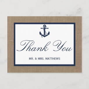 The Navy Anchor On Burlap Beach Wedding Collection Postcard