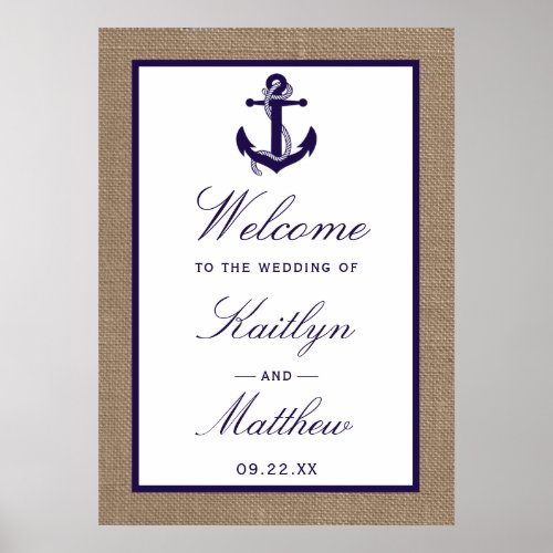 The Navy Anchor On Burlap Beach Wedding Collection Poster