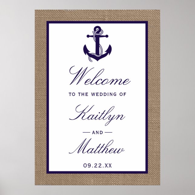 The Navy Anchor On Burlap Beach Wedding Collection Poster (Front)