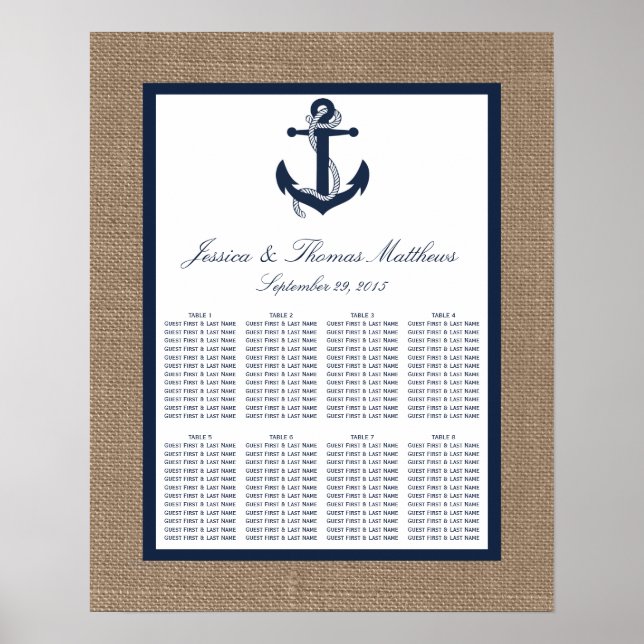 The Navy Anchor On Burlap Beach Wedding Collection Poster (Front)