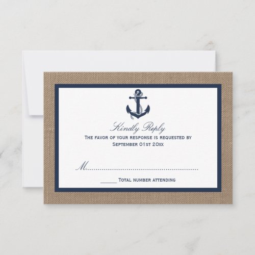 The Navy Anchor On Burlap Beach Wedding Collection 3.5x5 Paper Invitation Card