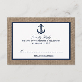The Navy Anchor On Burlap Beach Wedding Collection RSVP Card