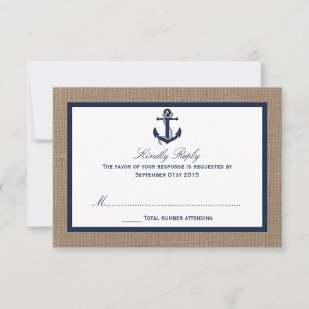 The Navy Anchor On Burlap Beach Wedding Collection Rsvp Card