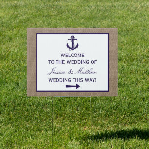 The Navy Anchor On Burlap Beach Wedding Collection Sign
