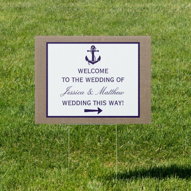 The Navy Anchor On Burlap Beach Wedding Collection Sign (Insitu)