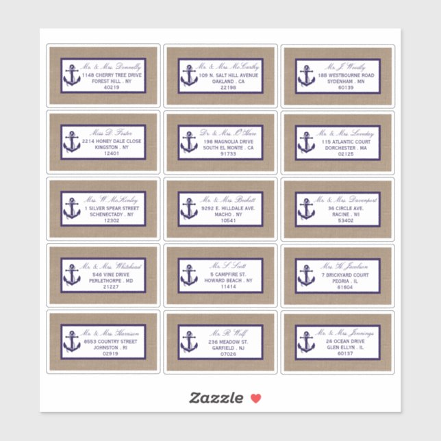 The Navy Anchor On Burlap Beach Wedding Collection Sticker (Sheet)