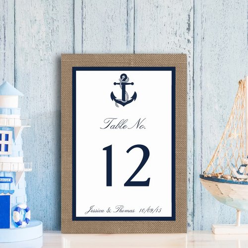 The Navy Anchor On Burlap Beach Wedding Collection Table Number
