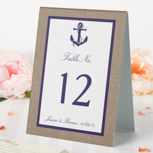 The Navy Anchor On Burlap Beach Wedding Collection Table Tent Sign