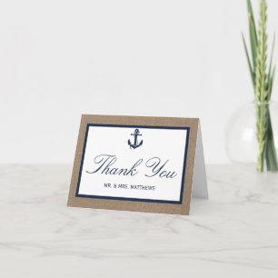 The Navy Anchor On Burlap Beach Wedding Collection Thank You Card