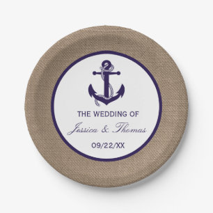 The Navy Anchor On Burlap Collection Paper Plates