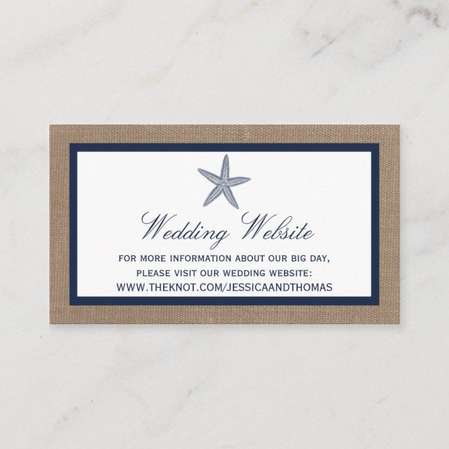 The Navy Starfish Burlap Beach Wedding Collection Enclosure Card (Front)