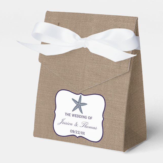 The Navy Starfish Burlap Beach Wedding Collection Favor Boxes (Front Side)
