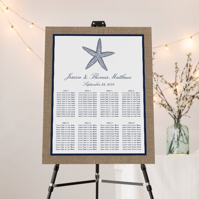 The Navy Starfish Burlap Beach Wedding Collection Foam Board (In Situ (Stand))