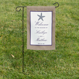 The Navy Starfish Burlap Beach Wedding Collection Garden Flag