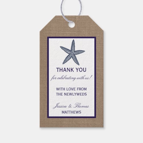 The Navy Starfish Burlap Beach Wedding Collection Gift Tags