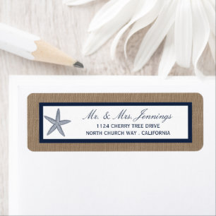The Navy Starfish Burlap Beach Wedding Collection Label
