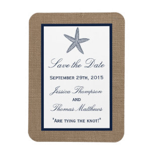 The Navy Starfish Burlap Beach Wedding Collection Magnet