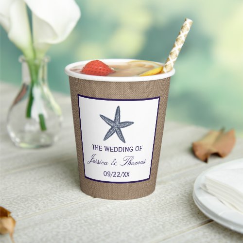 The Navy Starfish Burlap Beach Wedding Collection Paper Cups