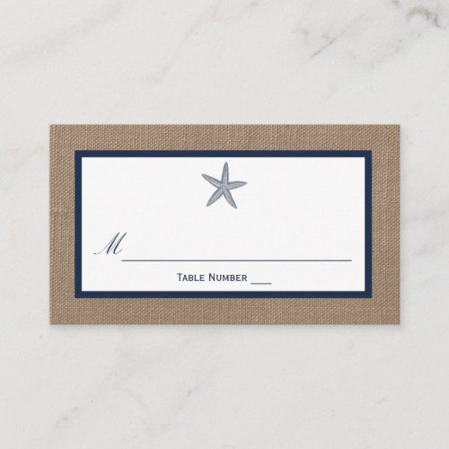 The Navy Starfish Burlap Beach Wedding Collection Place Card