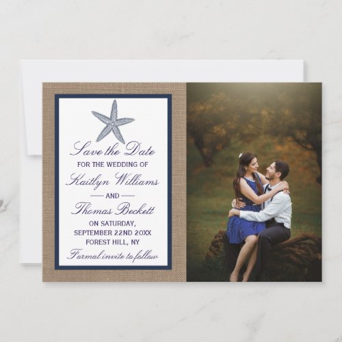 The Navy Starfish Burlap Beach Wedding Collection Save The Date