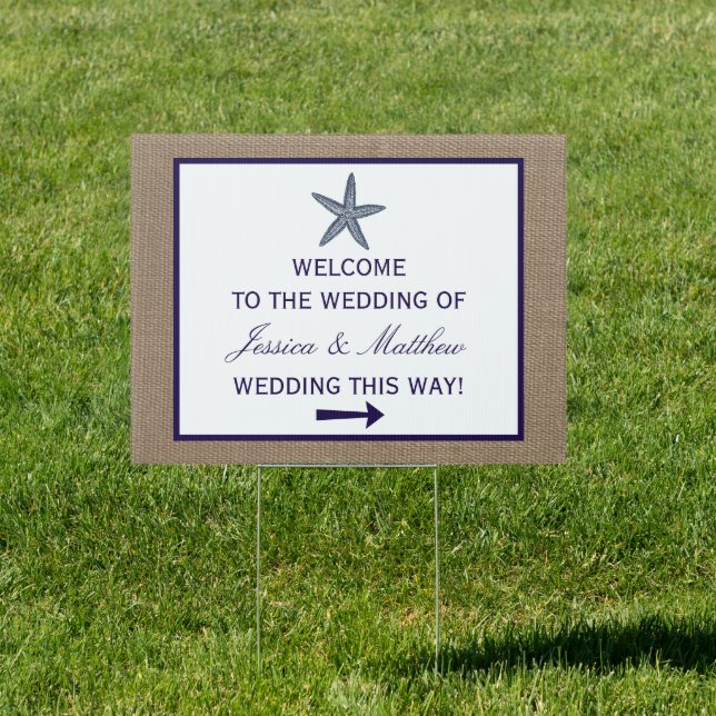 The Navy Starfish Burlap Beach Wedding Collection Sign (Insitu)