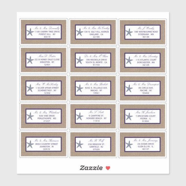 The Navy Starfish Burlap Beach Wedding Collection Sticker (Sheet)
