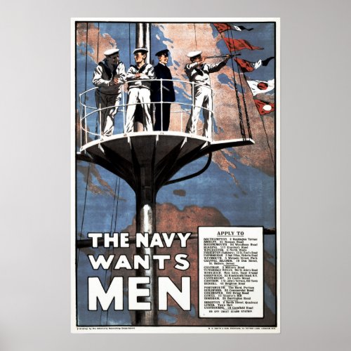 THE NAVY WANTS MEN British World War Recruitment Poster
