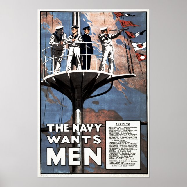 THE NAVY WANTS MEN British World War Recruitment Poster (Front)