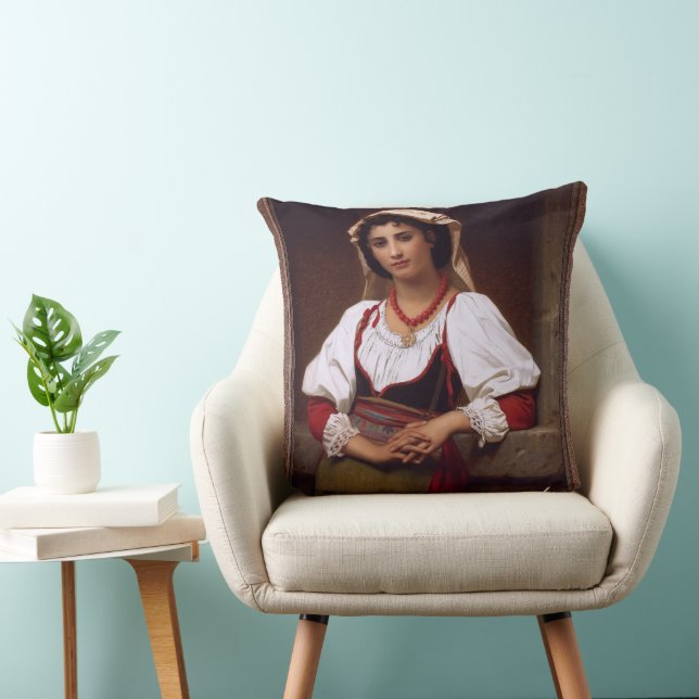 The Neapolitan Girl by Hugues Merle Throw Pillow (Chair)