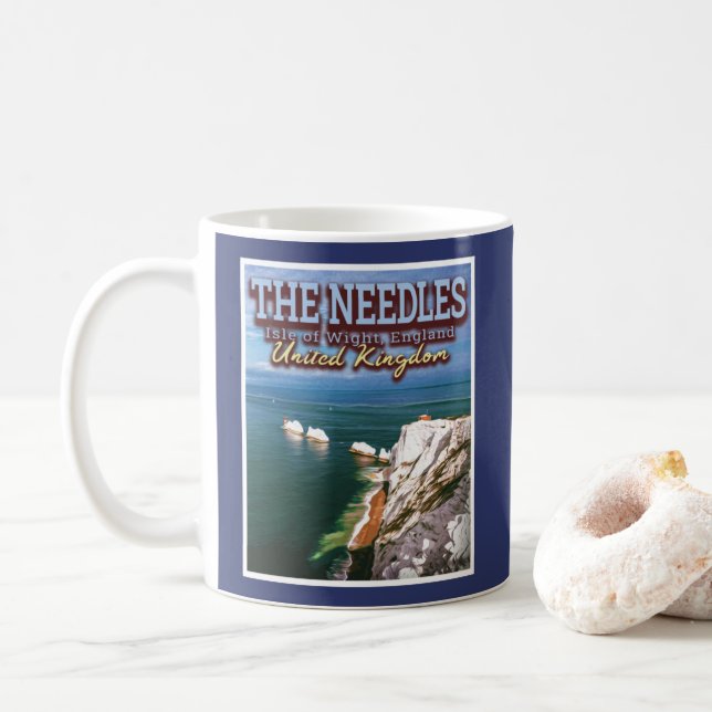 THE NEEDLES - ISLE OF WIGHT ENGLAND UK COFFEE MUG (With Donut)